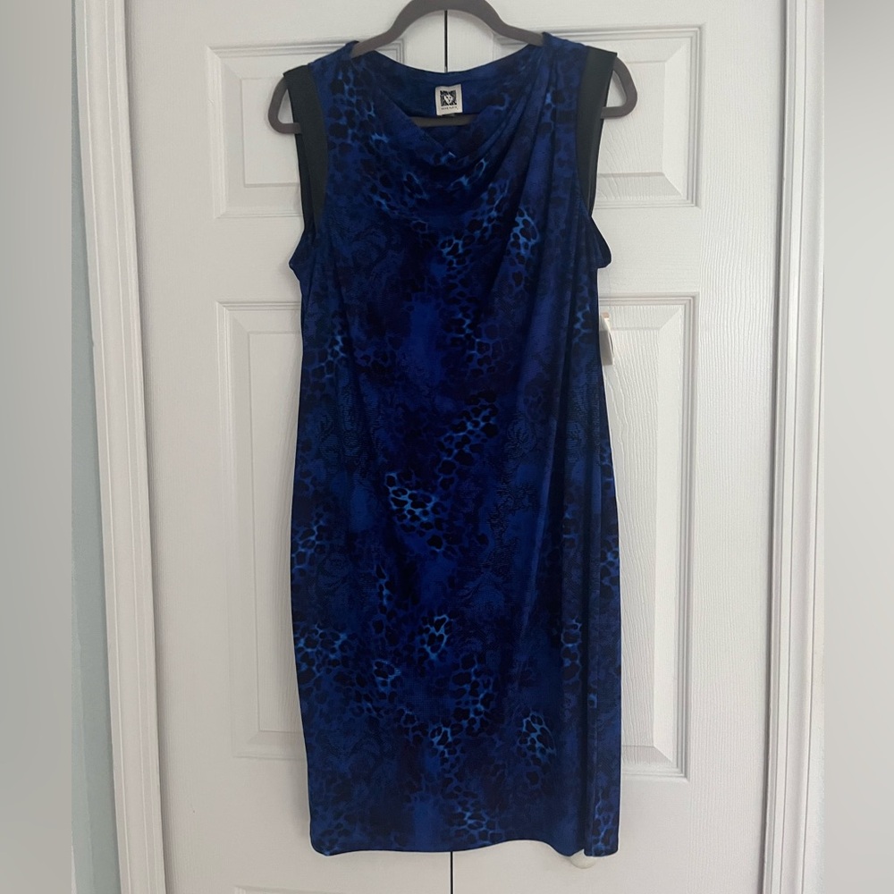 Anne Klein Blue Patterned Midi Dress